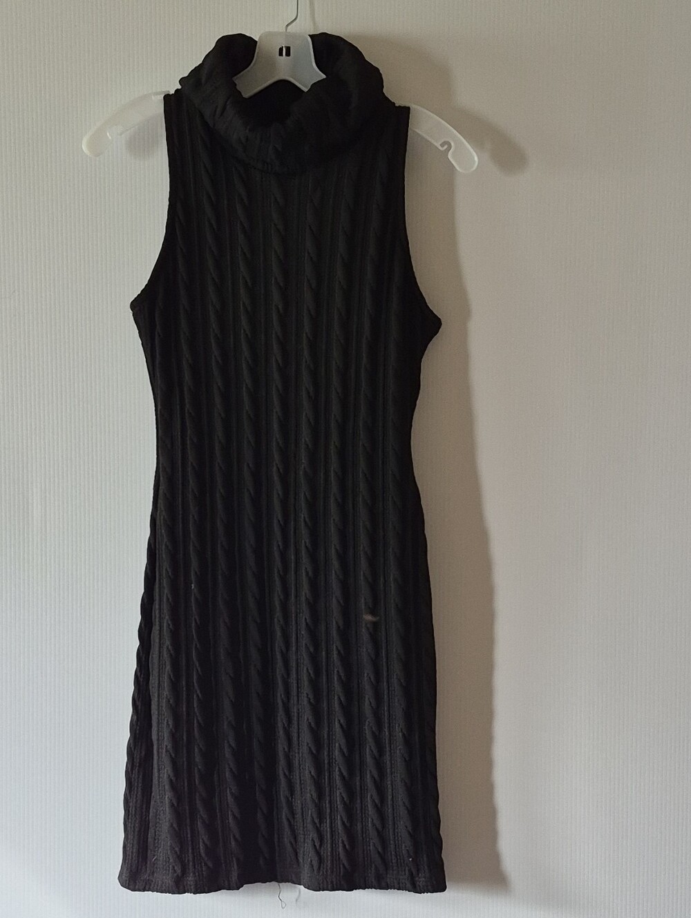 Trac Black Sleeveless Cable-Knit Turtleneck Midi Dress